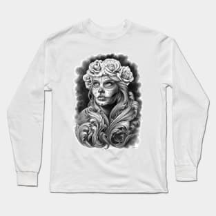 Catrina With a Crown of Roses Long Sleeve T-Shirt